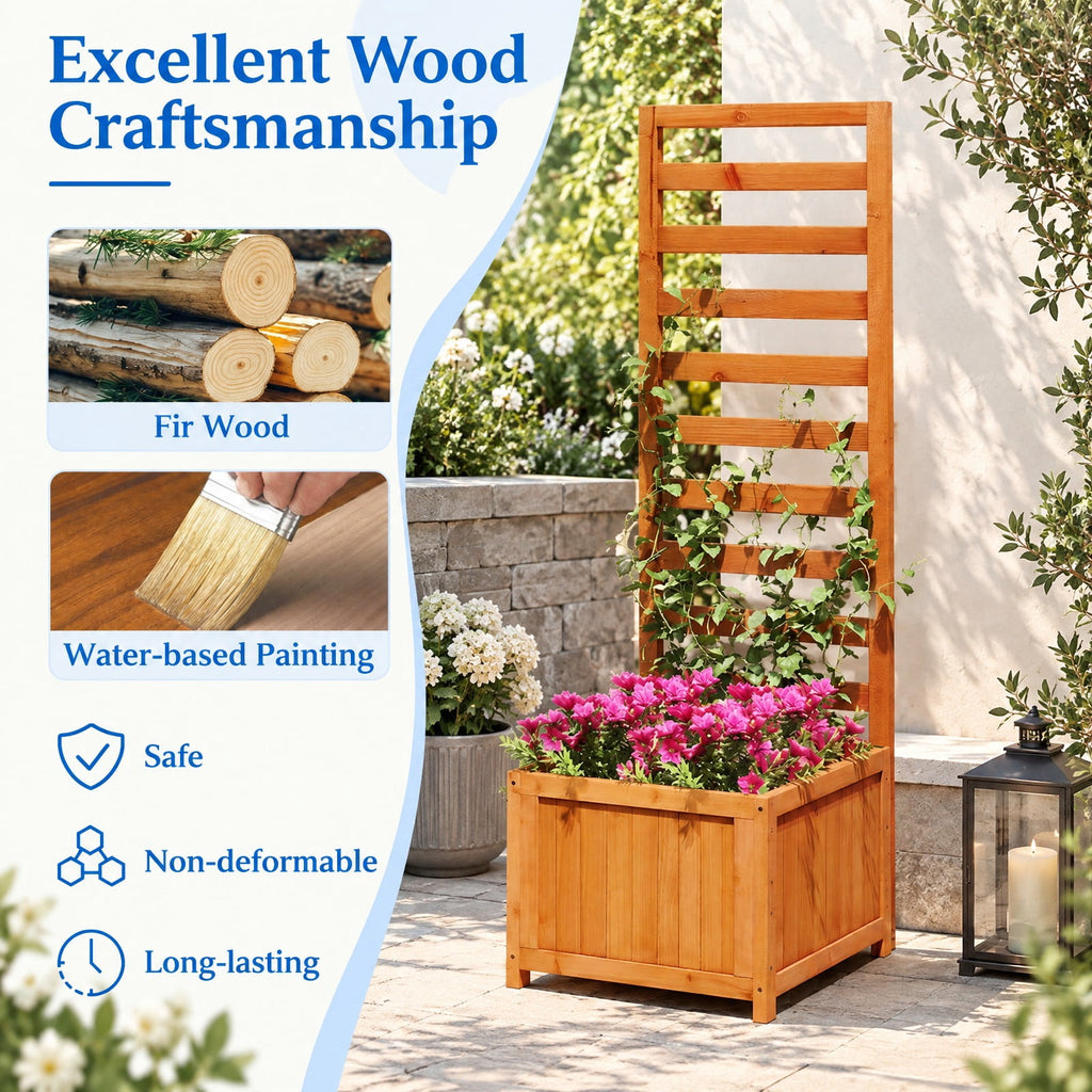 Airfind 48 Inch Wood Raised Garden Bed with Trellis with Drainage Holes, 44 lbs Capacity, Wood Frame, 17 Inch x 16 Inch x 48 Inch Planter Box Interior Footprint