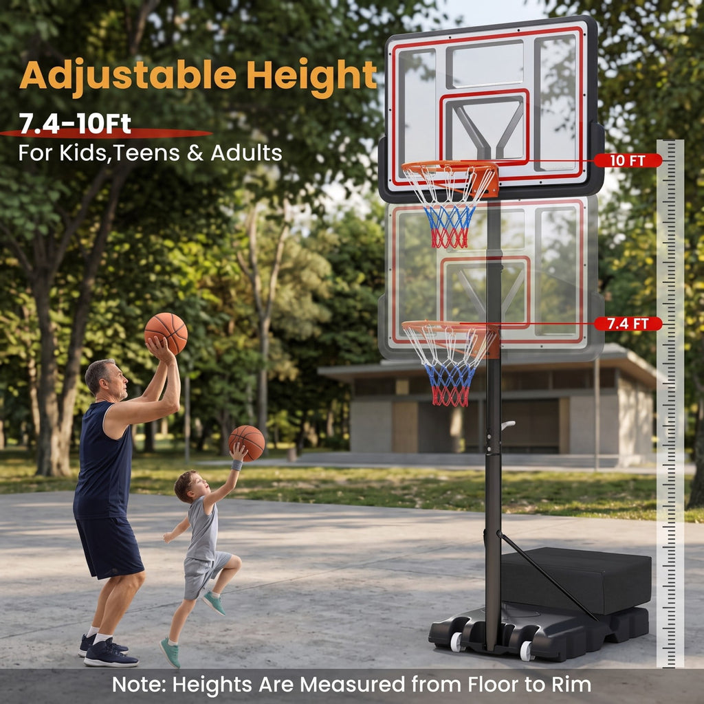 Airfind Portable Basketball Hoop System, Adjustable 7.4-10 ft Basketball Goal with 44 in Shatterproof Backboard and Fillable Base for Kids Teens Adults Indoor, Black