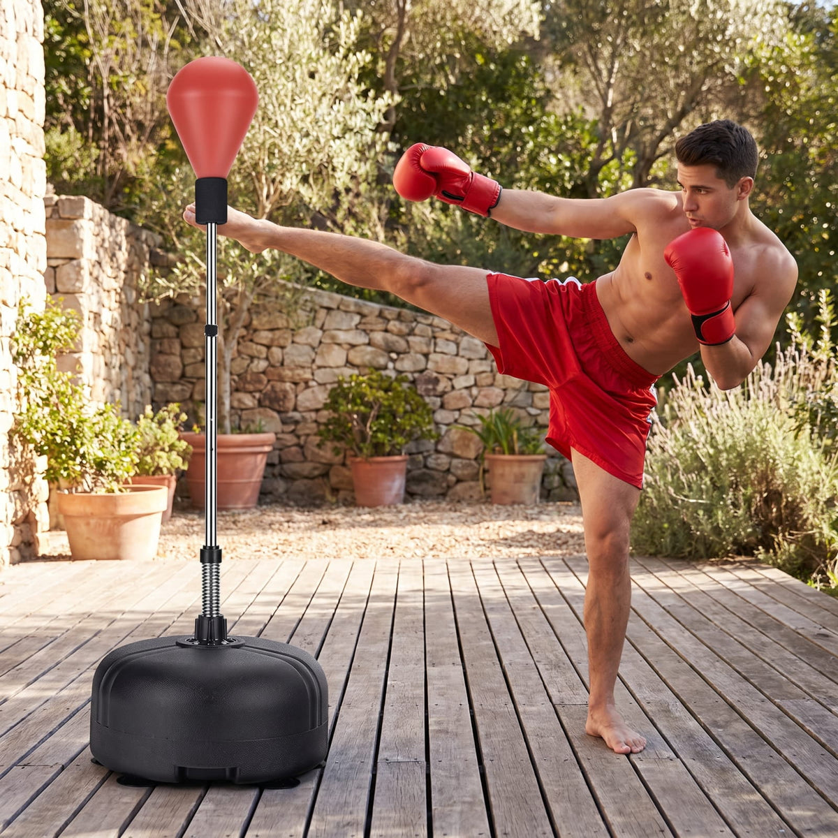 Airfind Adjustable Freestanding Punching Bag with Fillable Base and Boxing Gloves for Home Gym Fitness and Professional Training, Red
