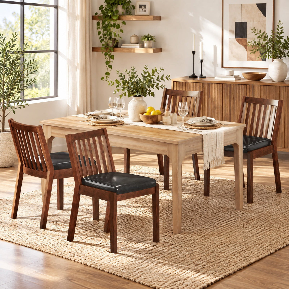 Airfind PU Leather Upholstered Dining Chair with Padded Seat Set of 4, 400 lbs Capacity, Rubber Wood PU Leather Sponge Frame, Espresso