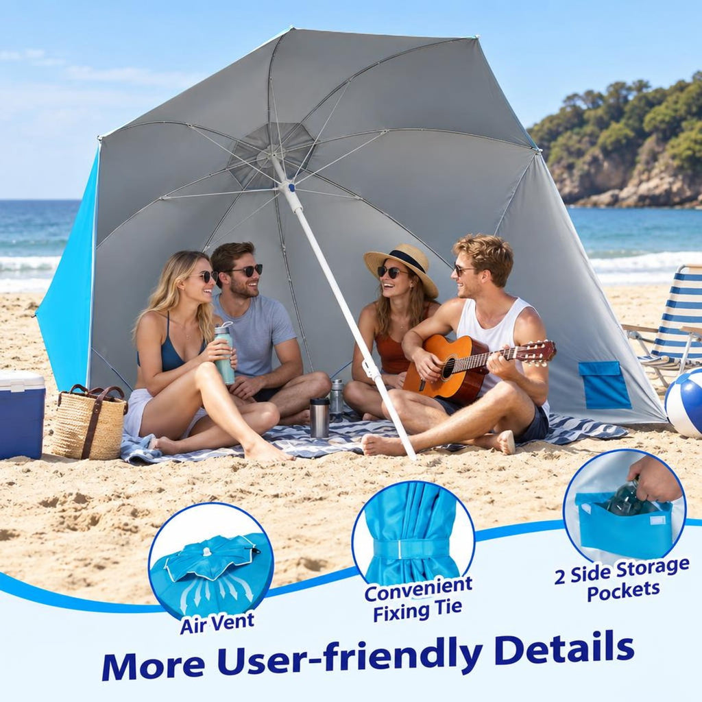Airfind 2-in-1 Beach Shelter Umbrella UPF 50+ with Side Panels for Camping Picnic, Oxford Cloth Fiberglass Pole Metal PP Frame, Turquoise