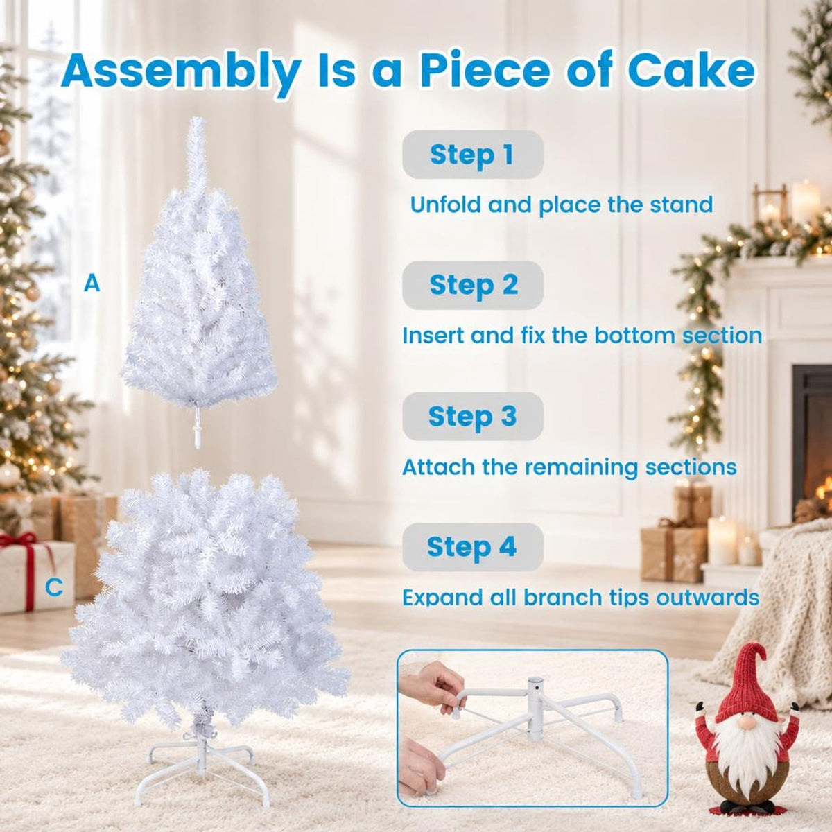 Airfind 5 ft White Artificial PVC Christmas Tree, PVC Frame, White, Made from brand new and high quality PVC, Durable metal stand to help prop the tree