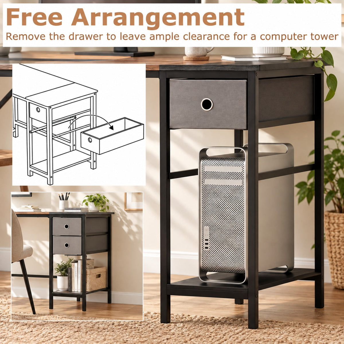 Airfind 48 Inch Computer Desk with 2 Fabric Drawers Industrial Home Office Desk, 110 lbs Capacity, Engineered Wood Metal Fabric Frame, Brown