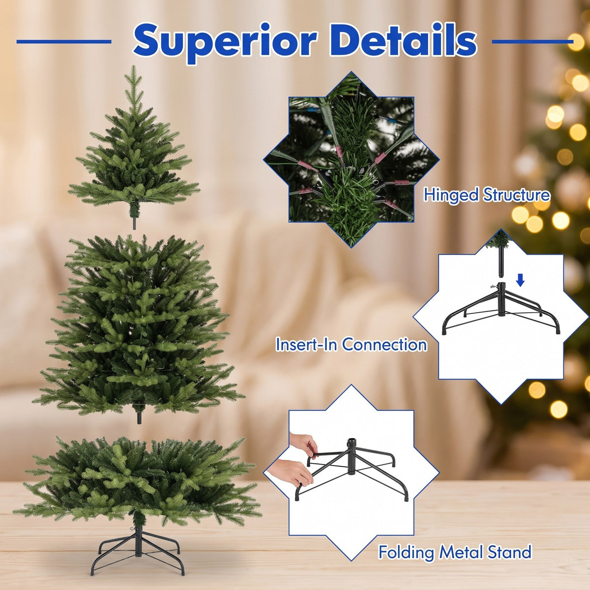 Airfind 6 Feet Artificial Xmas Tree Hinged with 11 Lighting Modes and Remote Control-6 ft, Green, Diameter of Stand 18/20/22