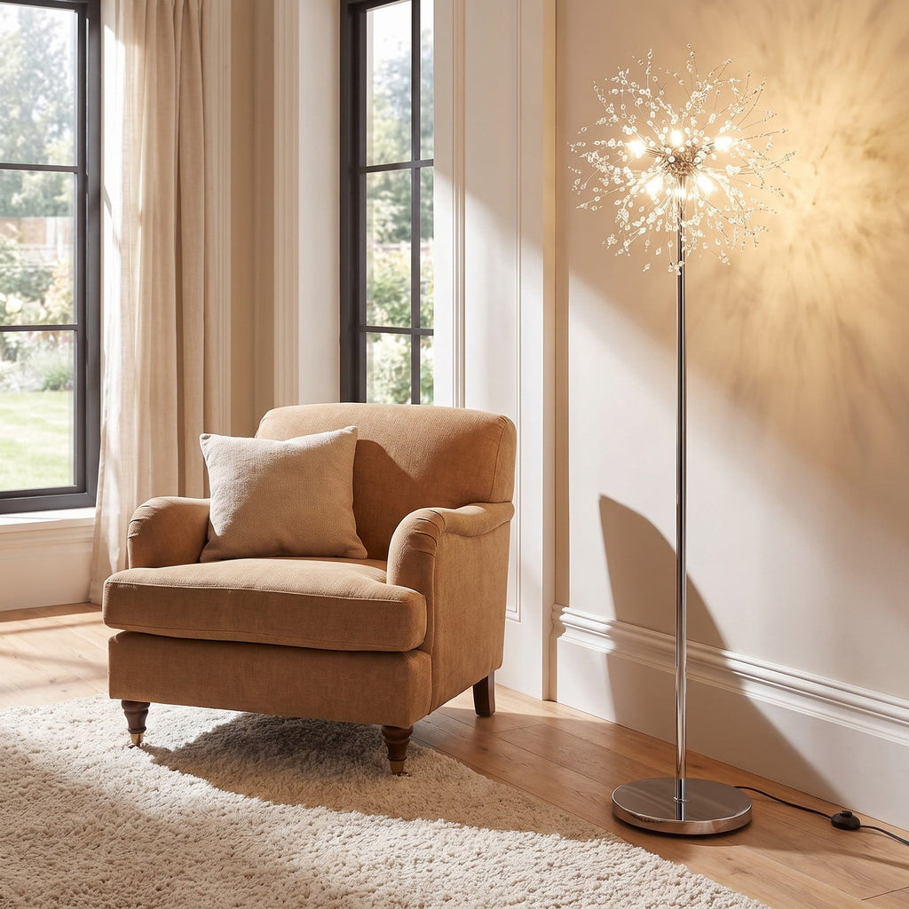 Airfind 63-Inch Crystal Floor Lamp with Acrylic Crystals, Metal Acrylic Stainless Steel Frame, 11in x 63in Cord Length 6.9 ft Footprint, Gold