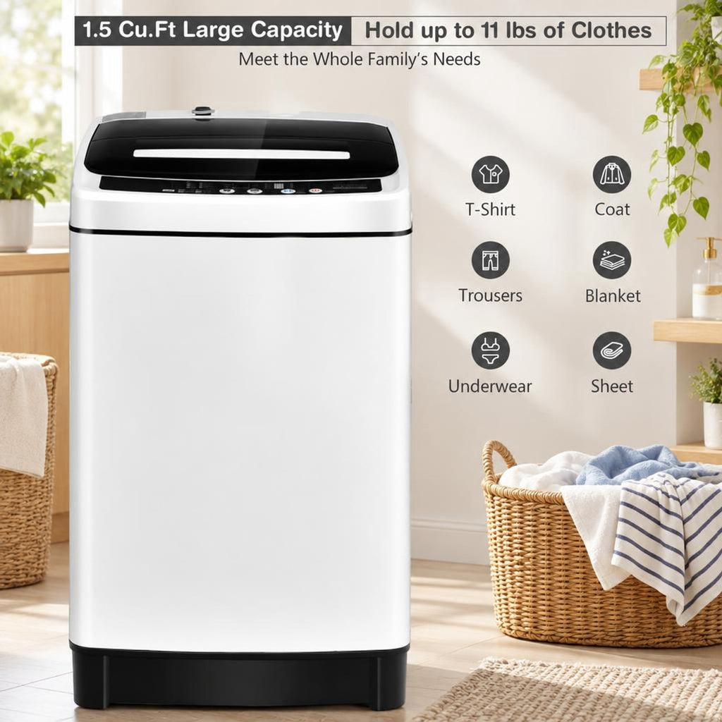 Airfind Full-Automatic Washing Machine 1.5 Cubic Feet 11 LBS Washer, Stainless steel PP ABS Frame, 19 x 19 x 33.5 Footprint, White
