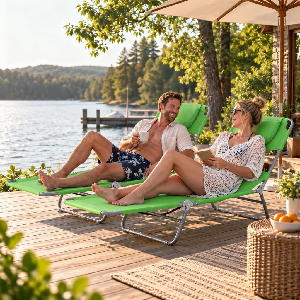 Airfind Folding Beach Lounge Chair with Adjustable Backrest for Lawn, 330 lbs Capacity, Metal Oxford Fabric Polyester Sponge Frame, Green