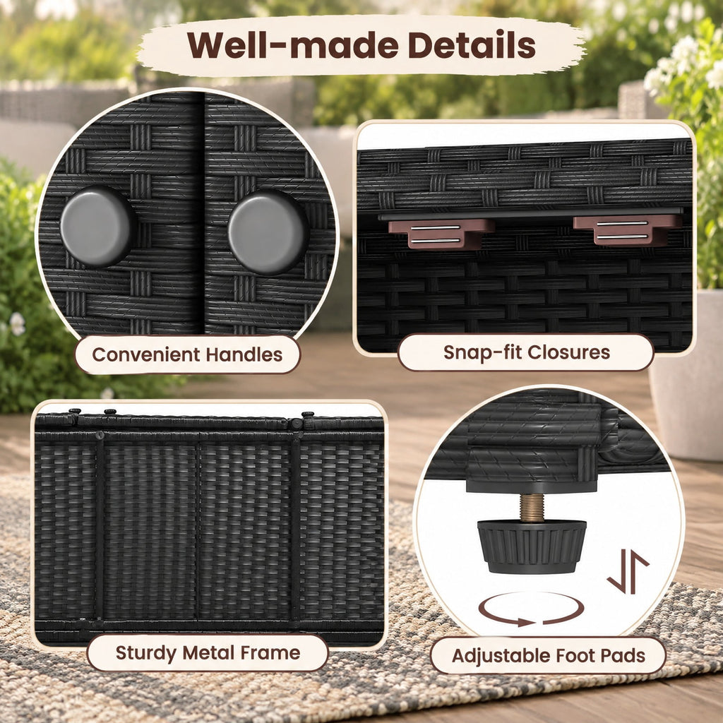 Airfind 3 Doors Outdoor PE Wicker Storage Cabinet for Deck, 110 lbs Capacity, PE Rattan Metal Frame, 48 x 17 x 40 Footprint, Black