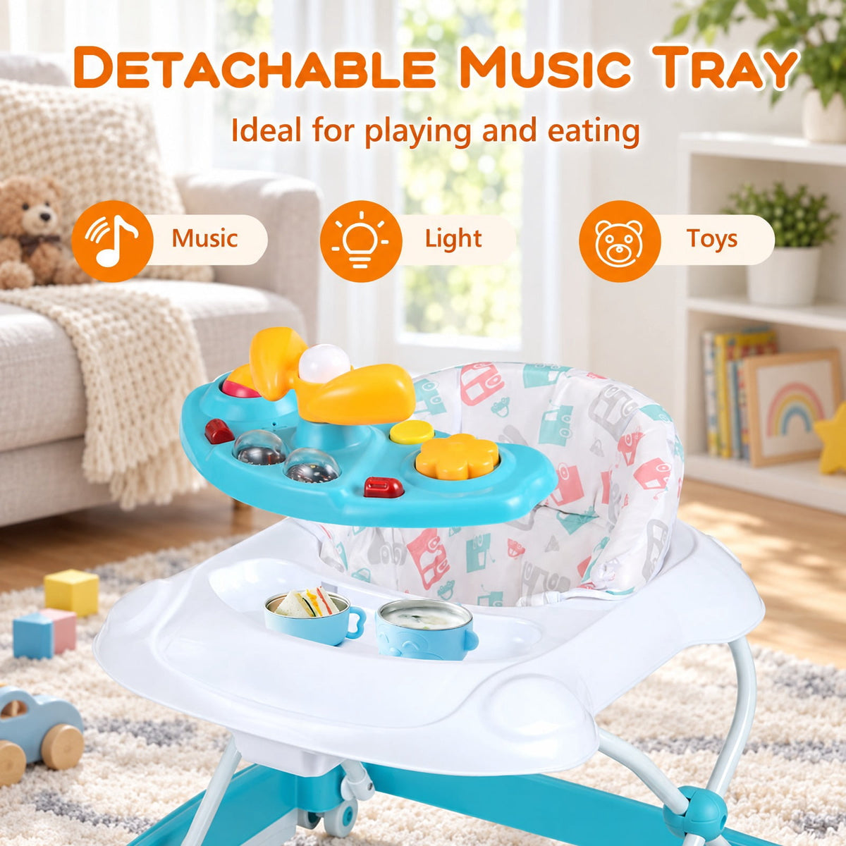 Airfind Foldable Baby Walker with 3 Adjustable Heights and Padded Seat, 26.5 lbs Capacity, PP Frame, for 7-14 months, Green