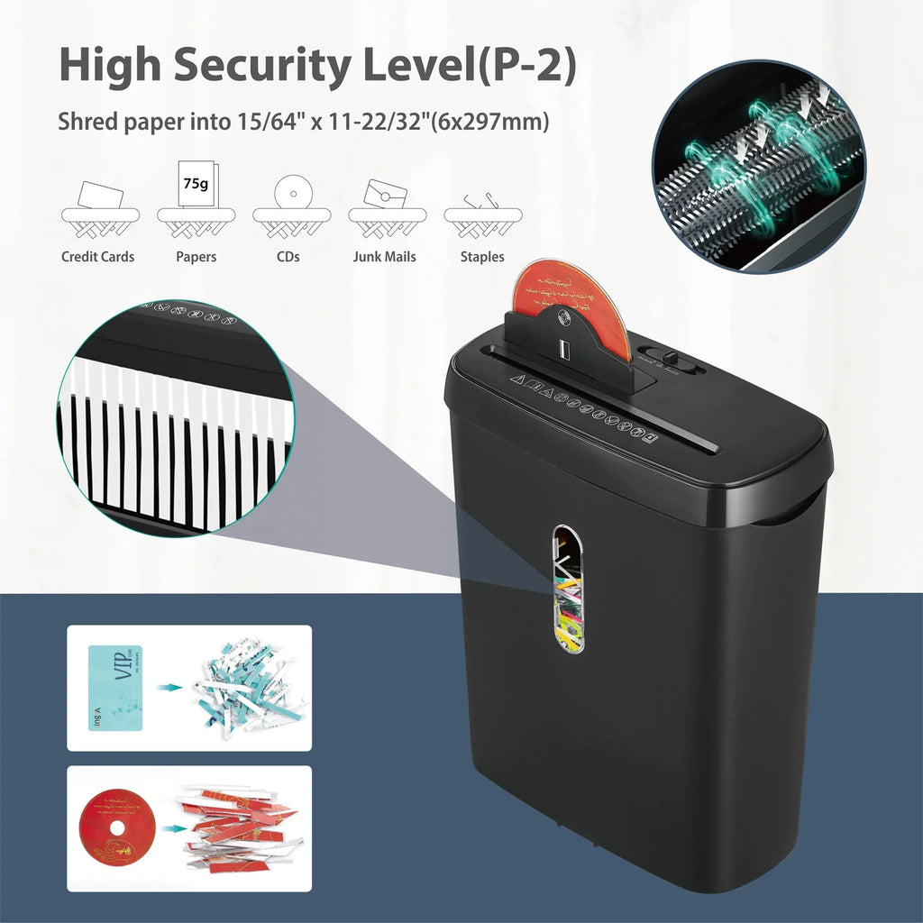 Airfind 9 Sheet Paper Shredder for Home Office, P-2 Strip Cut Shredder , Shreds CDs and Cards, Auto Start, Reverse Function and Overheat Protection, Compact Desk Side Shredder