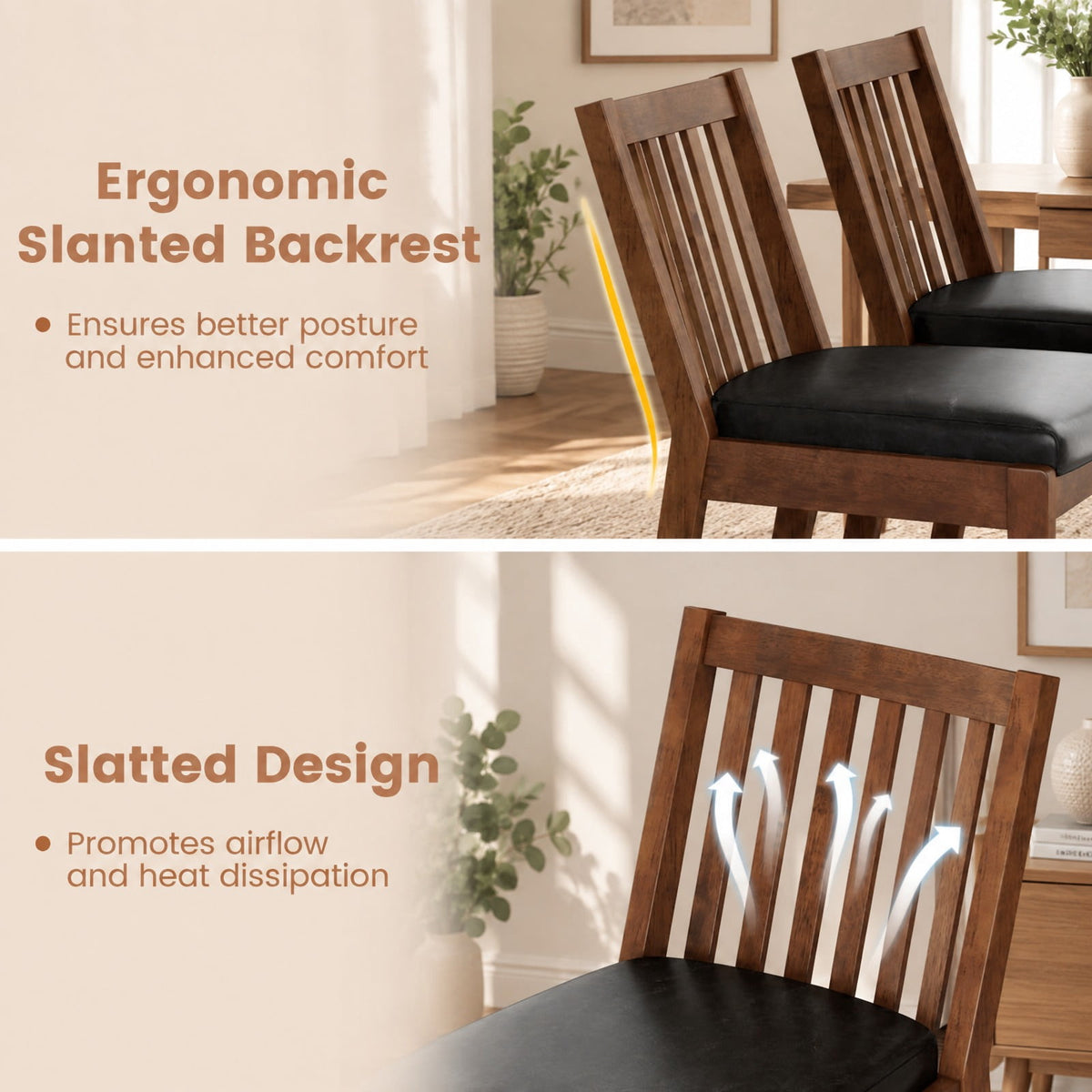 Airfind PU Leather Upholstered Dining Chair with Padded Seat Set of 2, 400 lbs Capacity, Rubber Wood PU Leather Sponge Frame, Espresso
