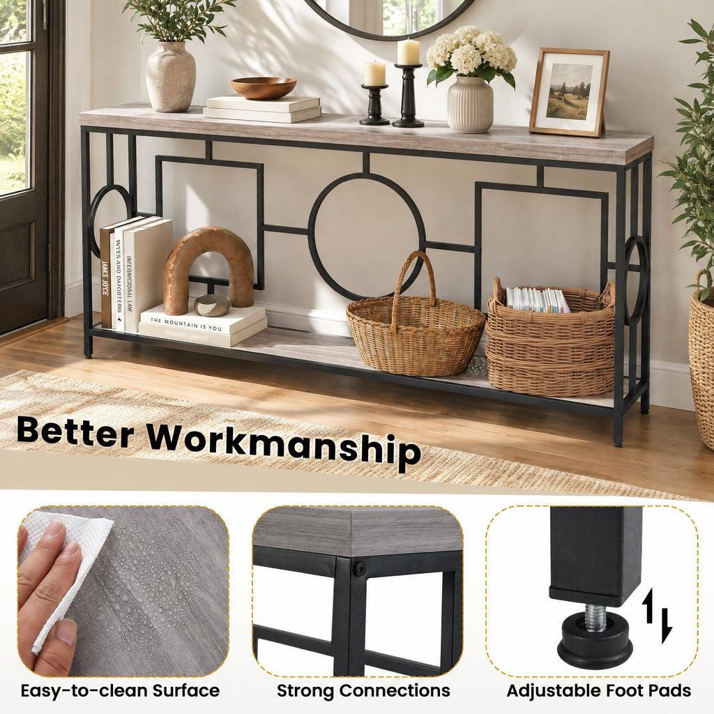 Airfind 2-Tier Faux Marble Top Console Table with Storage Shelf for Hallway, 110 lbs Capacity, MDF Metal Frame, Brown
