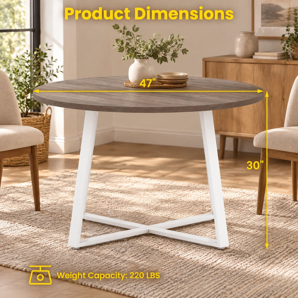 Airfind 47 Inch Round Dining Table with Stable X-shaped Base and Round Thickened Tabletop, 220 Lbs Capacity, Engineered Wood Metal, Natural