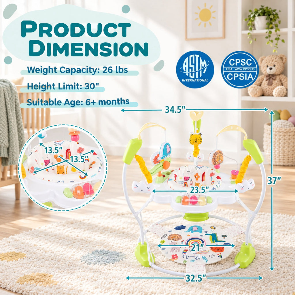 Airfind Baby Activity Center Height Adjustable Baby Bouncing Saucer with Interactive Toys, 26 lbs Capacity, Metal Frame, for 6+ months, Yellow