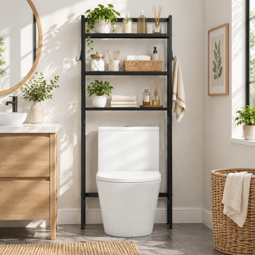 Airfind 3-Tier Over The Toilet Storage Shelf with Adjustable Bottom Bar, ‎Metal Item weight 20 lbs Frame, Black