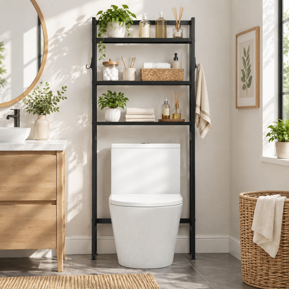 Airfind 3-Tier Over The Toilet Storage Shelf with Adjustable Bottom Bar, ‎Metal Item weight 20 lbs Frame, Black