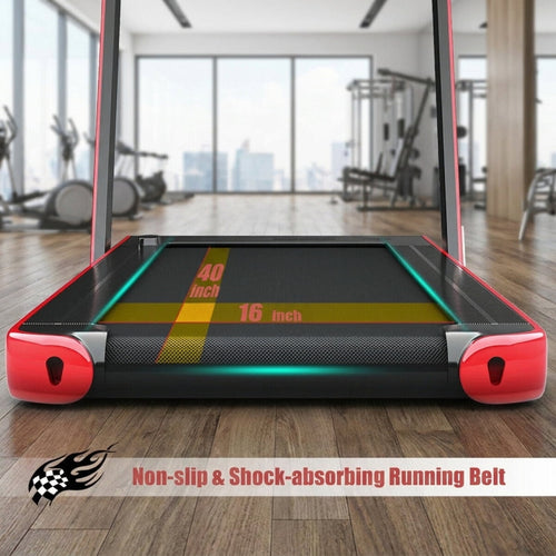Airfind 2-in-1 Walk-to-Run Folding Treadmill for home with audio console and app sync plus cushioned belt for small spaces, Red