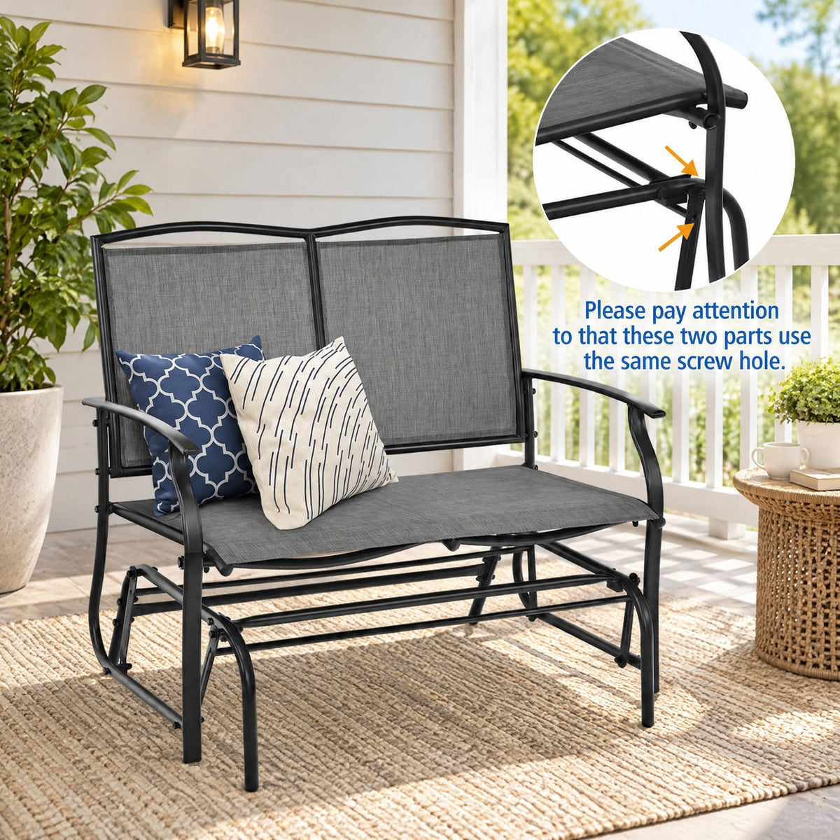 Airfind Iron Patio Rocking Chair for Outdoor Backyard and Lawn, 396 lbs Capacity, Steel and textilene Frame, 41.3 x 28.1 x 36.6 Footprint, Gray