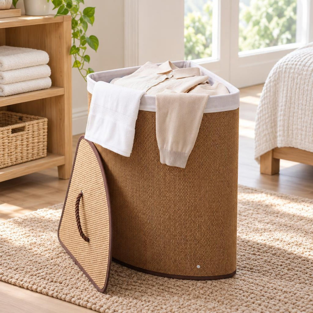 Airfind 15 Gal Capacity Bamboo Laundry Hamper with Removable Liner, 22 lbs Capacity, Bamboo Polyester Cotton Metal Engineered Wood Frame, Brown