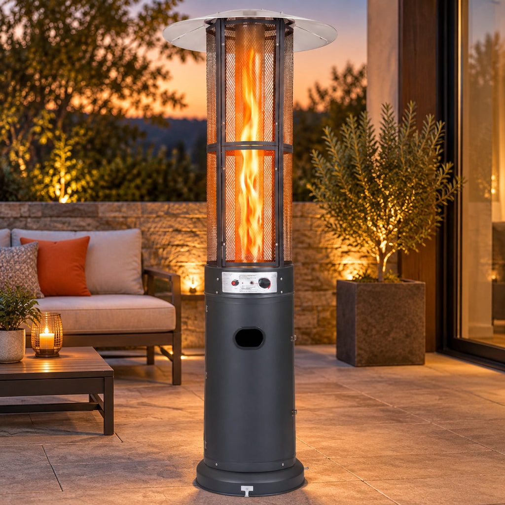 Airfind Outdoor Propane Patio Heater with Glass Tube and Tilt-Over Protection, Metal Frame, 27.5in x 74.5in Footprint, Dark Gray