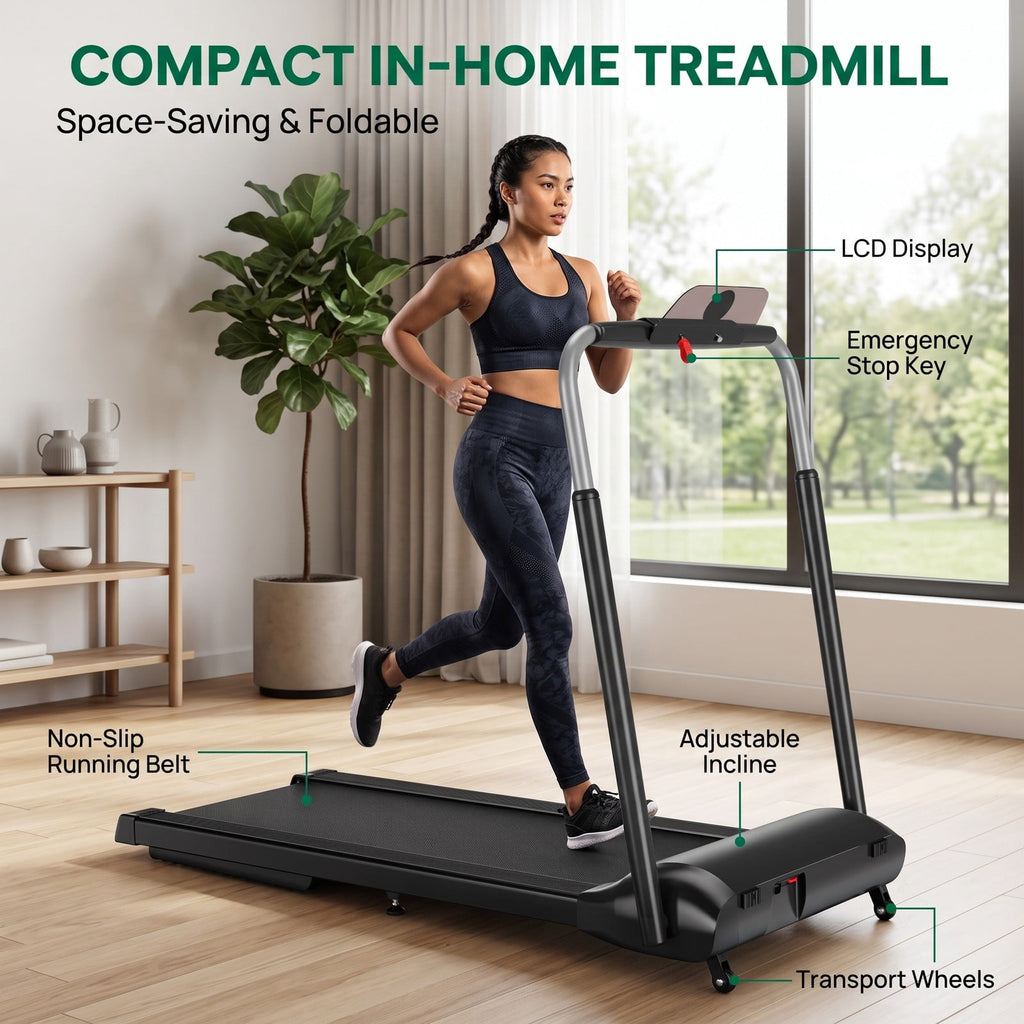 Airfind Compact Folding Treadmill with 3.0HP Motor, Touch Screen APP Control, 5-Layer Running Belt, Portable Home Office Electric Walking Running Machine, 265, Black