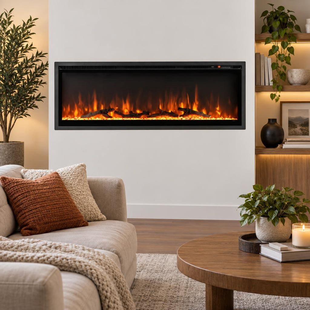 Airfind 50 Inches Electric Fireplace In-wall Recessed Featuring Remote Control and Adjustable Color and Brightness-50 Inches, Black