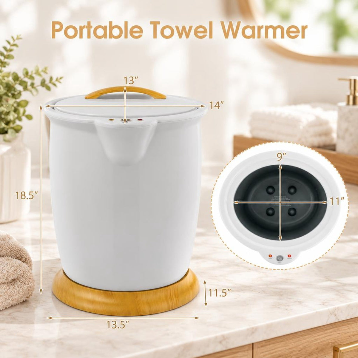 Airfind Towel Warmer Bucket with Fragrance Holder and Auto Shut, Plastic Frame, 14 x 13 x 18.5 Footprint, Gray