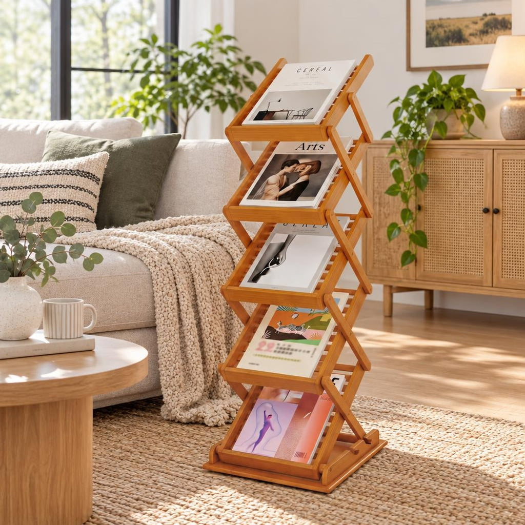 Airfind Foldable Bamboo Magazine Rack with 2 Adjustable Positions, 33 lbs Capacity, Bamboo Frame, 16 x 14 x 39.5 Footprint, Walnut