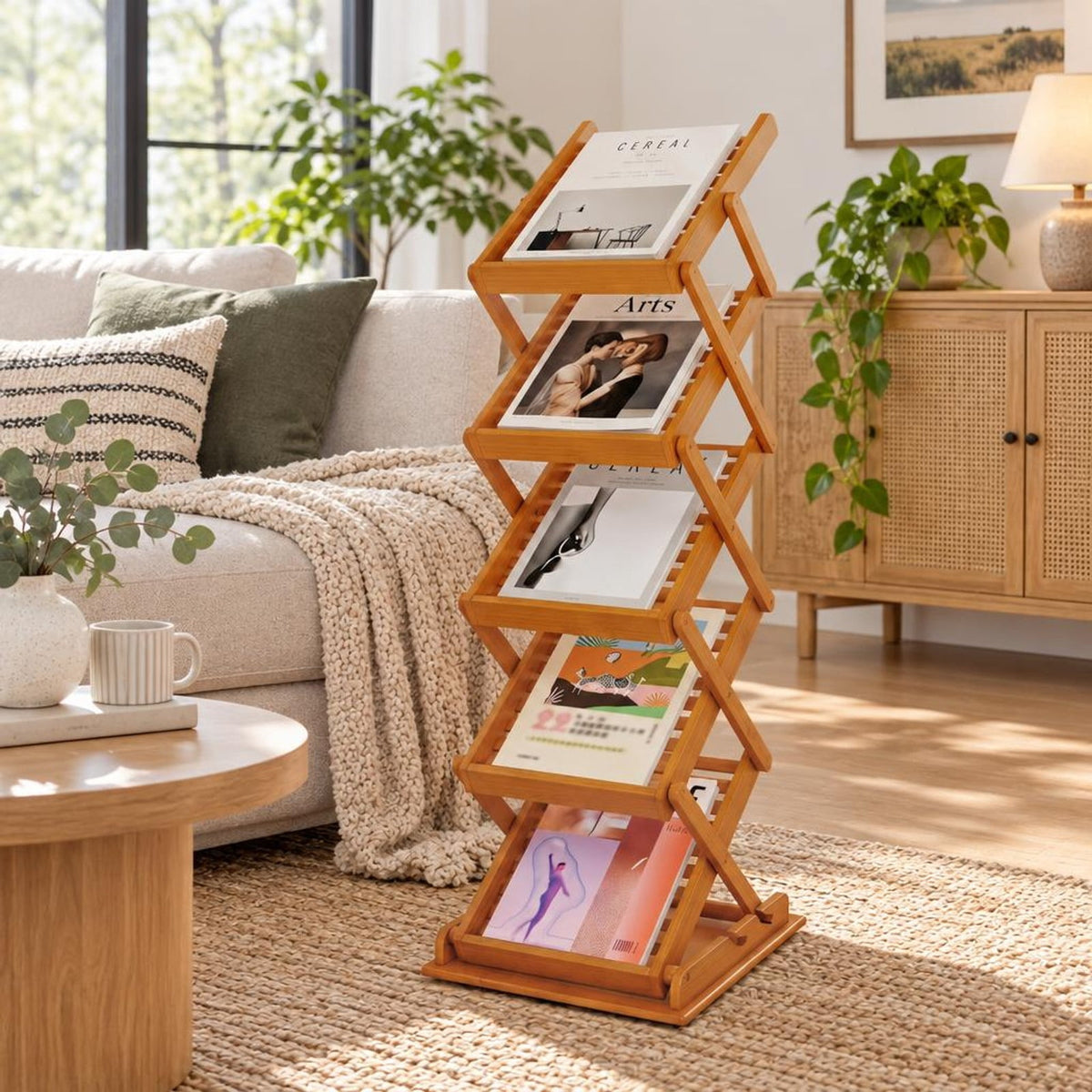 Airfind Foldable Bamboo Magazine Rack with 2 Adjustable Positions, 33 lbs Capacity, Bamboo Frame, 16 x 14 x 39.5 Footprint, Walnut