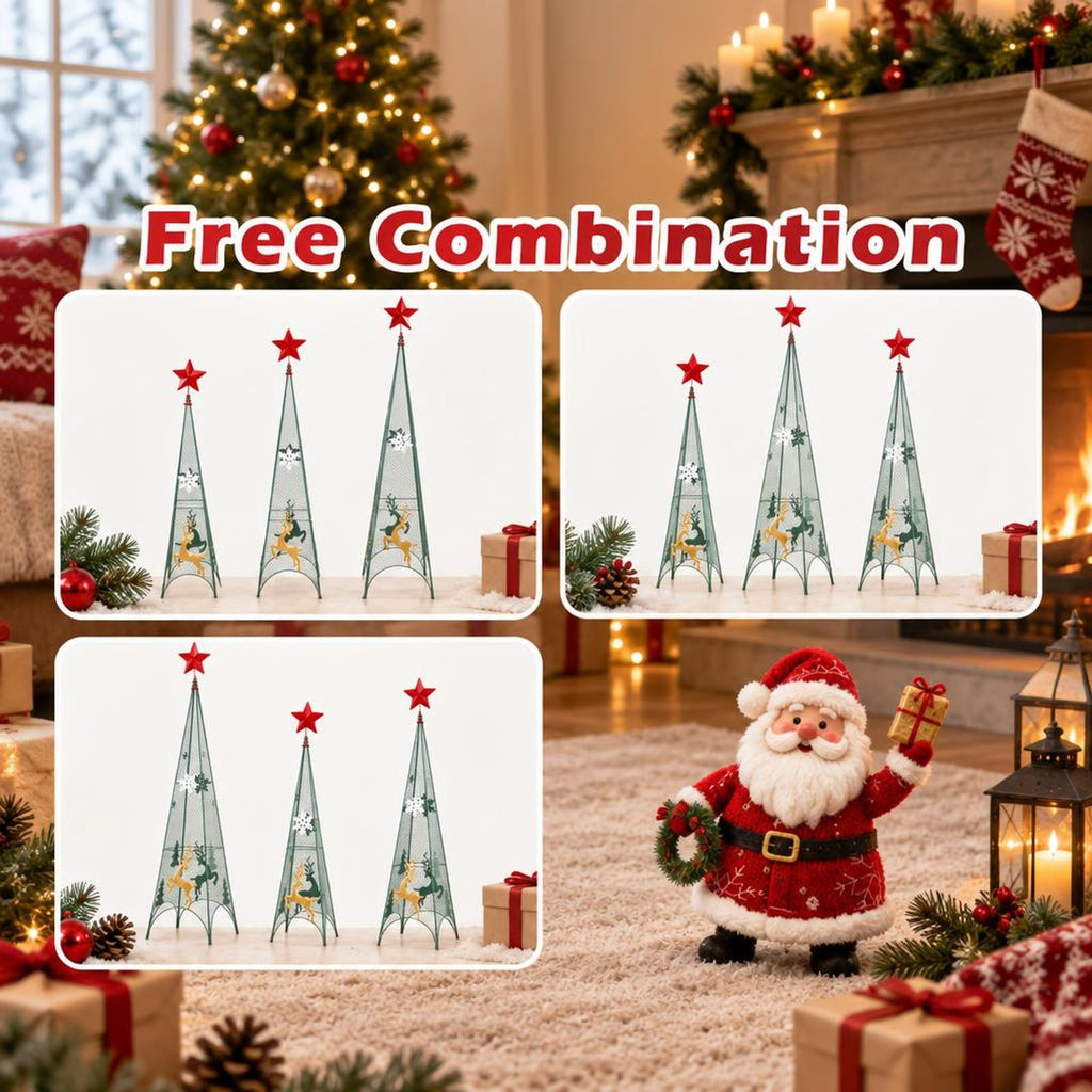 Airfind 3/3.5/4 Feet Set of 3 Tower Shaped Christmas Trees with Removable Star Toppers, Metal Small Frame, 9in x 9in x 37in Medium Footprint