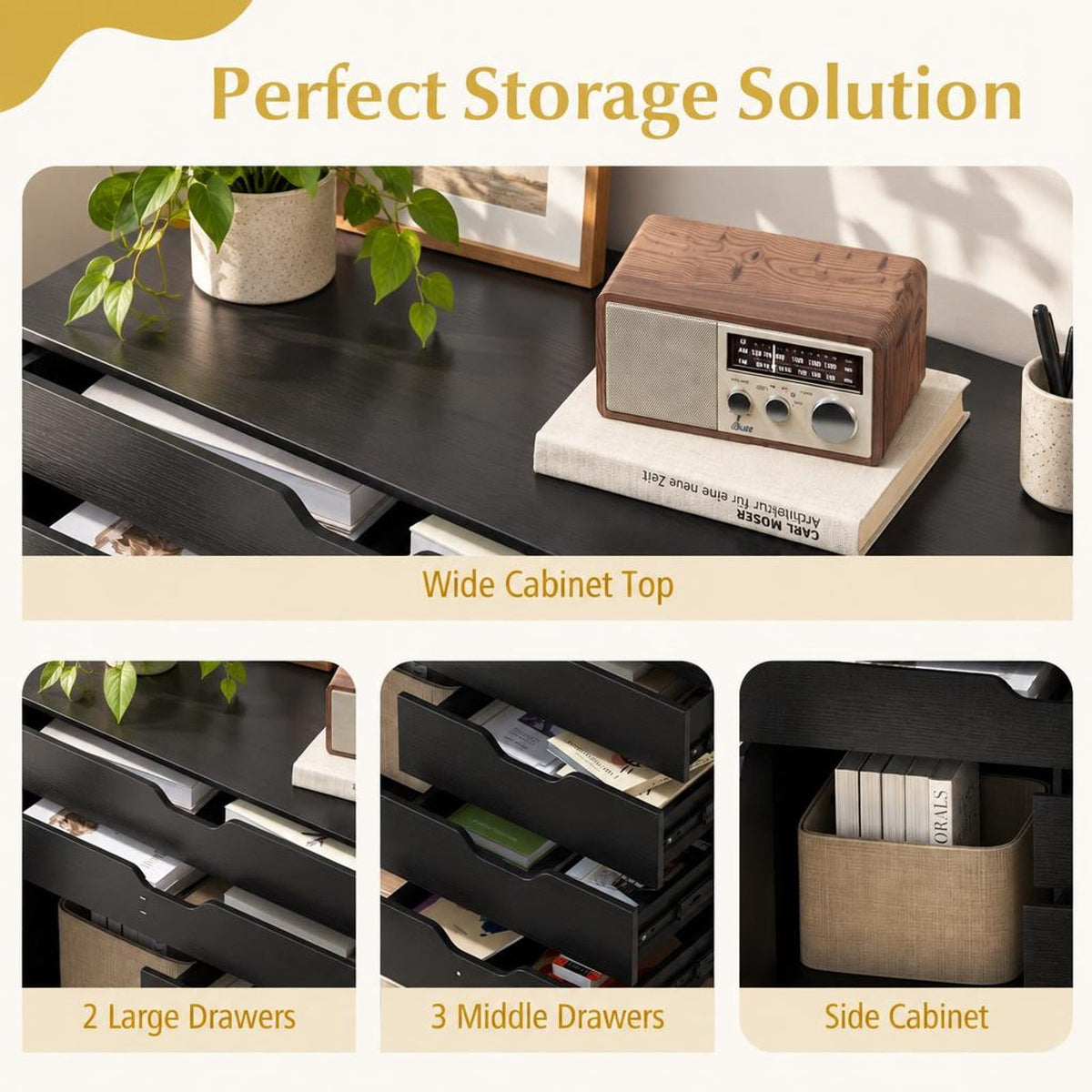 Airfind Modern Vertical 5-Drawer Mobile Chest with Door 5 Casters, 220 lbs Capacity, Engineered Wood MDF Metal Frame, 30.5in x 16in x 25in Footprint