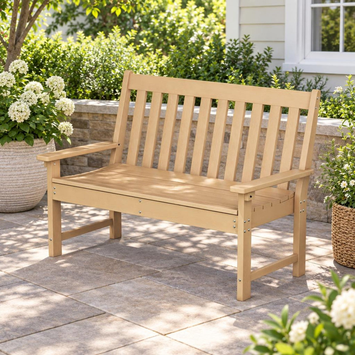 Airfind 52 Inch All-Weather HDPE Outdoor Bench with Backrest and Armrests, 705 lbs Capacity, HDPE Frame, Gray