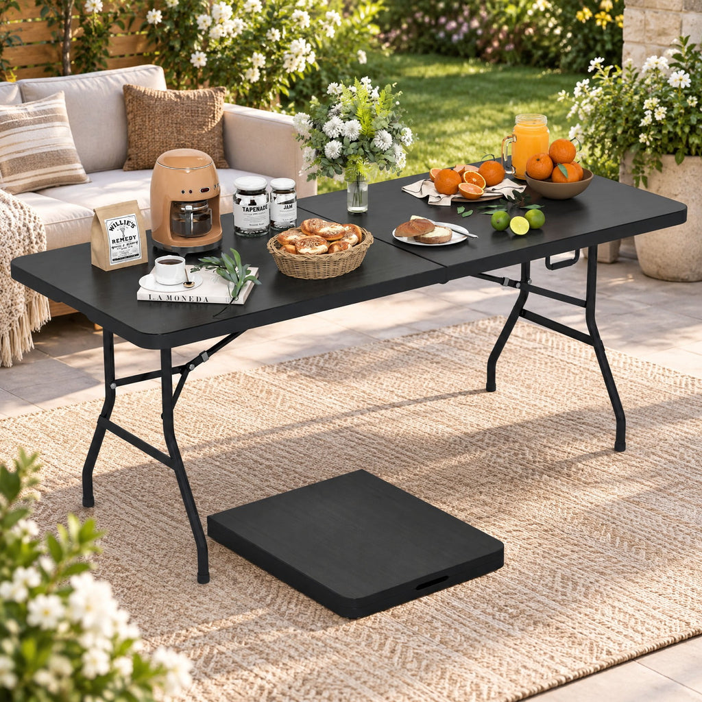 Airfind Portable Folding Camping Table with Carrying Handle, 330 lbs Capacity, HDPE Steel Expanded Frame, 71 x 29 x 29 Footprint, Black