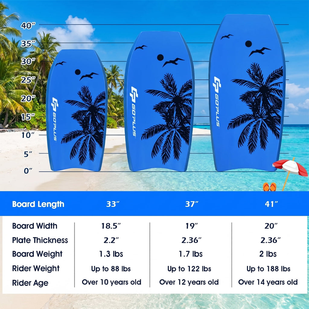 Airfind 33 Inch Ultra-Light IXPE Bodyboard for Kids ¡ª Cool-Touch Deck, EPS Core, HDPE Slick Bottom, Crescent Tail, Coiled Wrist Leash (Blue)