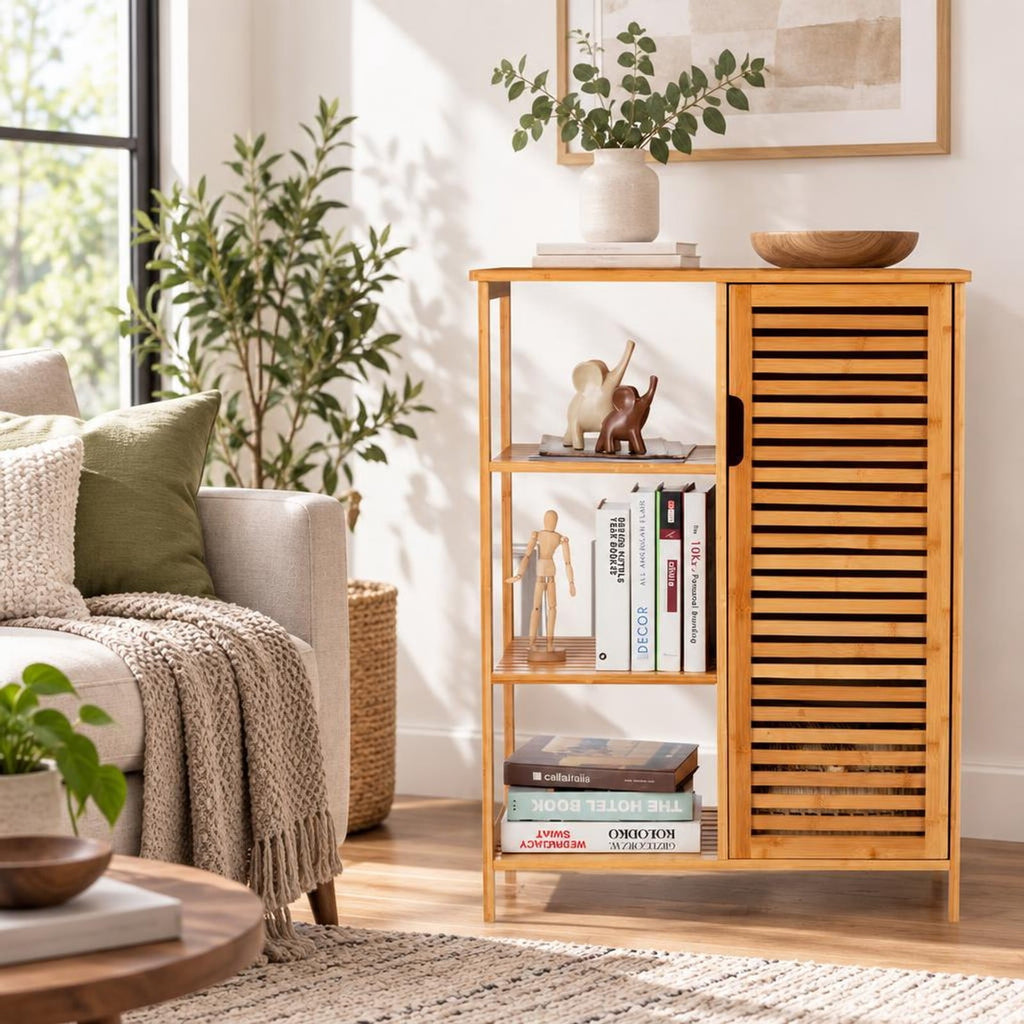 Airfind Bamboo Bathroom Storage Cabinet with Single Door, 30 lbs Capacity, Bamboo MDF Frame, 26in x 13in x 34.5in Footprint, Natural