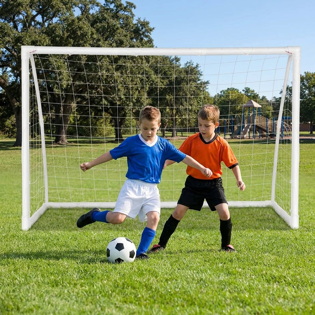 Airfind 6x4 Feet Outdoor Backyard Soccer Goal with Heavy-Duty UPVC Frame and Ground Pegs and Carry Bag and All-Weather Net for Kids Youth Practice Training, White