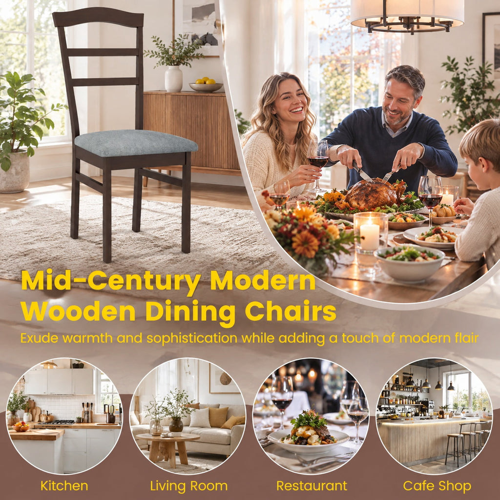 Airfind Wooden Dining Chair Set of 2 Linen Fabric Upholstered Kitchen Chairs Farmhouse Side Accent Chairs, Chair 265 lbs Capacity, Coffee+Grey