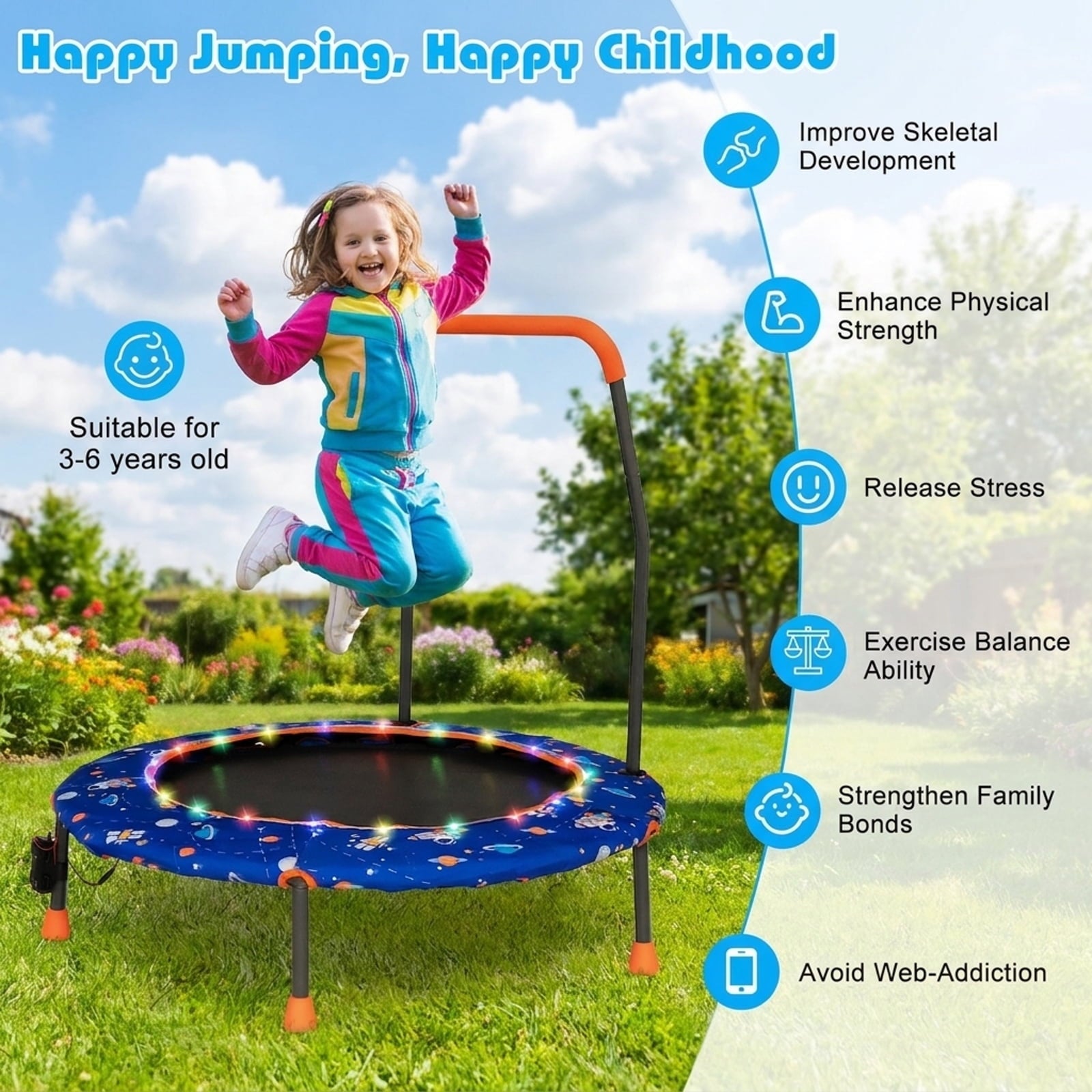 Airfind 36 Inch Mini Trampoline for Kids with LED Lights, Bluetooth