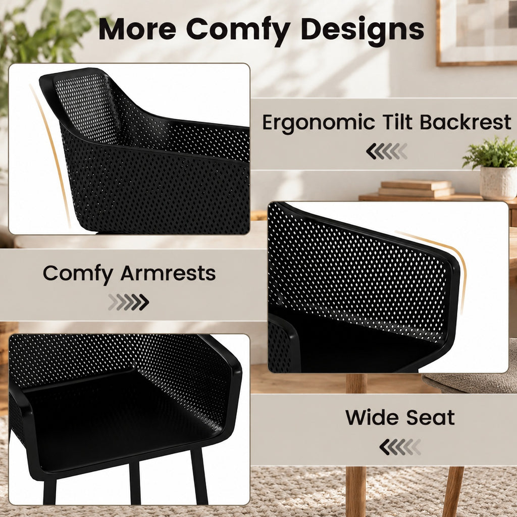 Airfind Modern Plastic Dining Chairs Set of 4 Kitchen Armchairs with Breathable Mesh Backrest, 330 lbs Capacity, PP Frame, Black