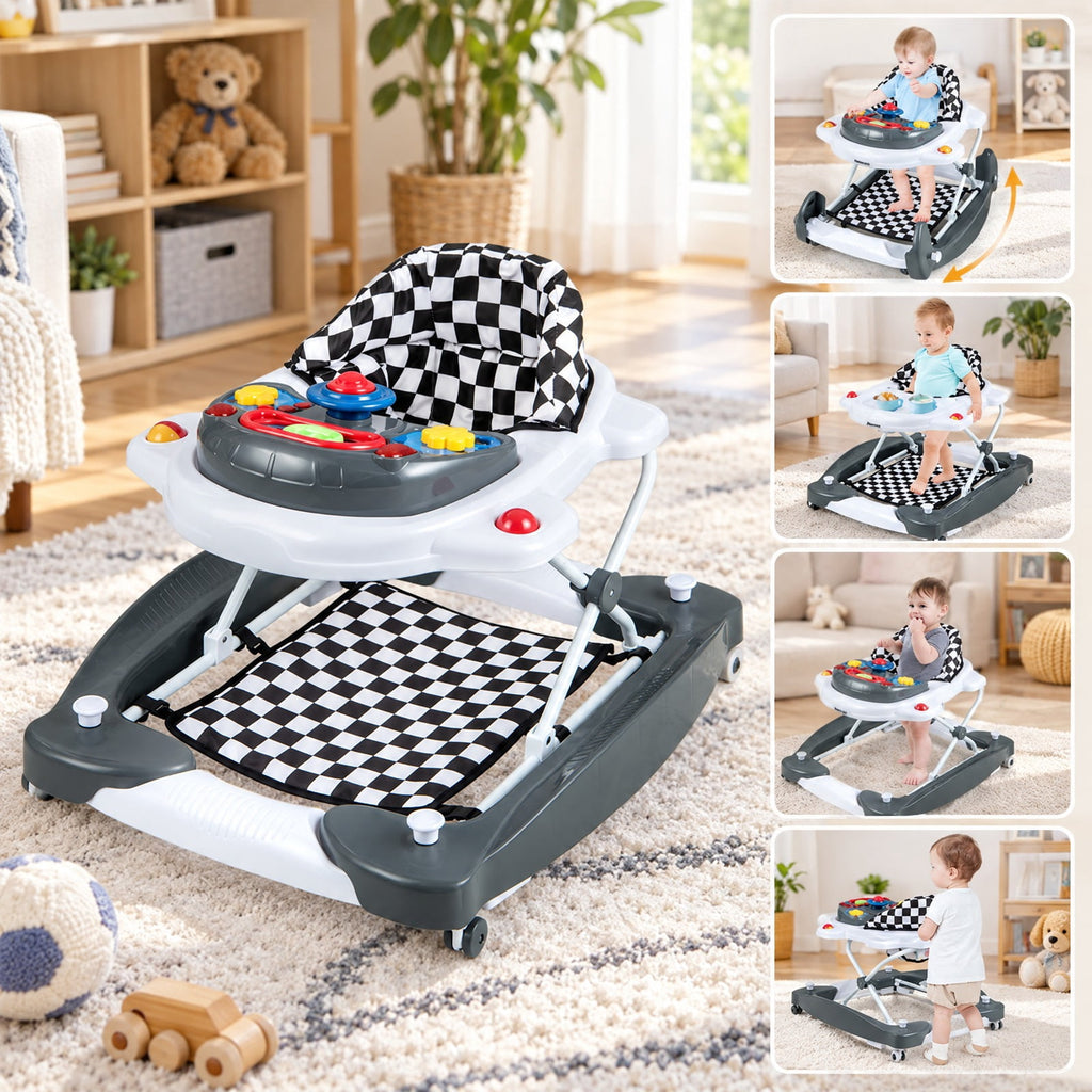 Airfind 6-in-1 Foldable Youth Walker featuring Adjustable Height, 26.5 lbs Capacity, PP Frame, for 6-14 Months, 28 Inch x 24 Inch x 19.5 Inch, Gray