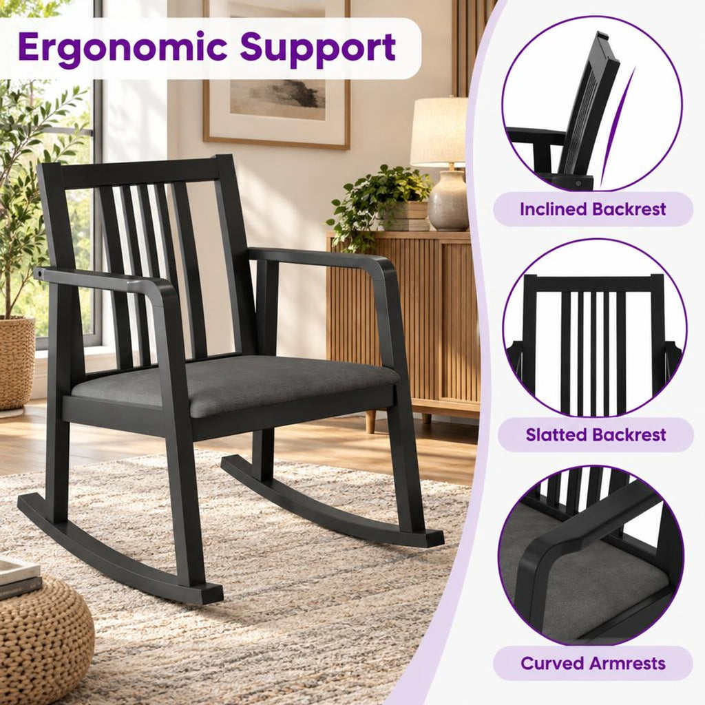 Airfind Rocking Chair with Slatted Back and Curved Armrests, 400 lbs Capacity, Rubber Wood Linen Fabric Sponge MDF Frame, 28 x 24 x 31 Footprint