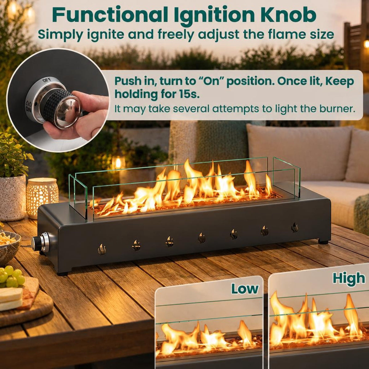 Airfind Portable Mini Fireplace with Wind Guard and Stainless Steel Burner, Metal Tempered Glass PU Glass Frame, Black
