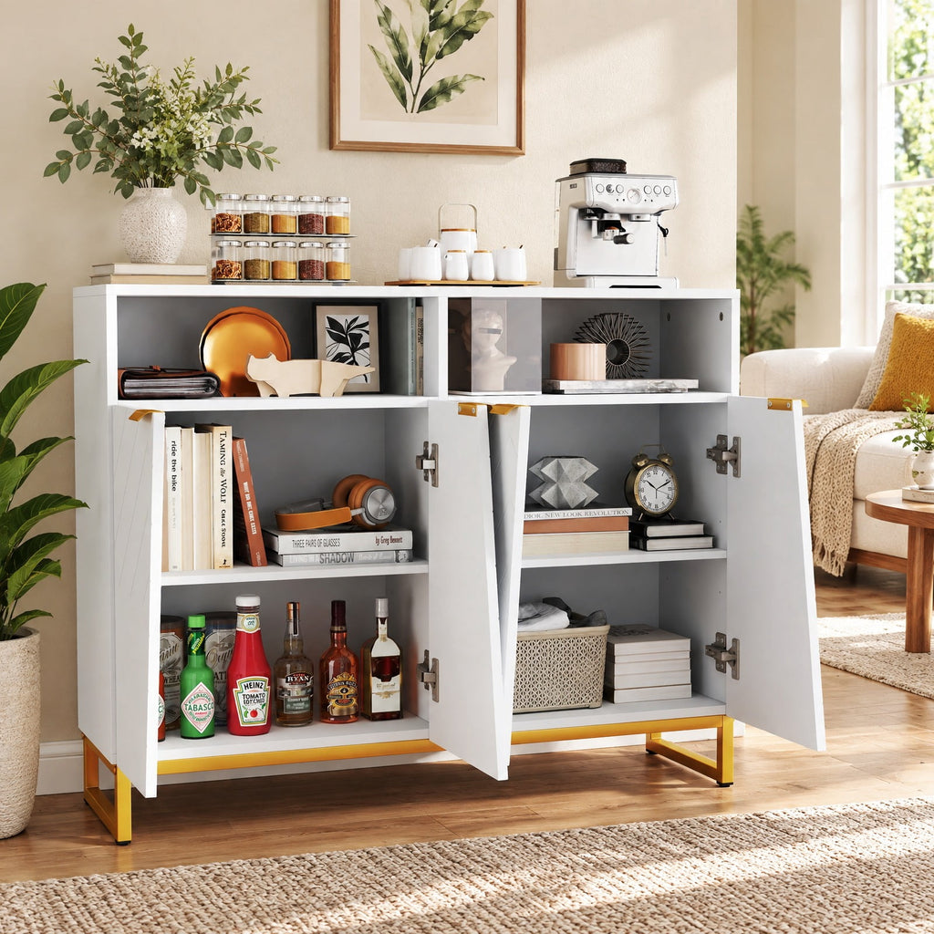 Airfind Modern Sideboard Cabinet with 4 Doors and Adjustable Shelves, 220 lbs Capacity, MDF Metal Frame, 40 x 12 x 32/100 x 30 x 80 cm Footprint