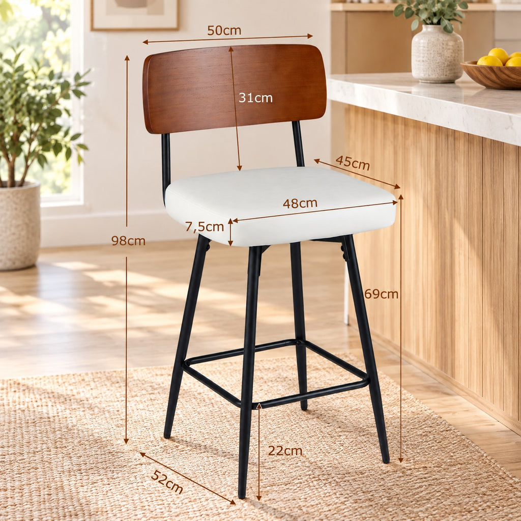 Airfind 27 Inch Padded Counter, Barstools Set of 2 with Metal Legs, 330 lbs Capacity, Metal Plywood PU Leather Sponge Frame, White
