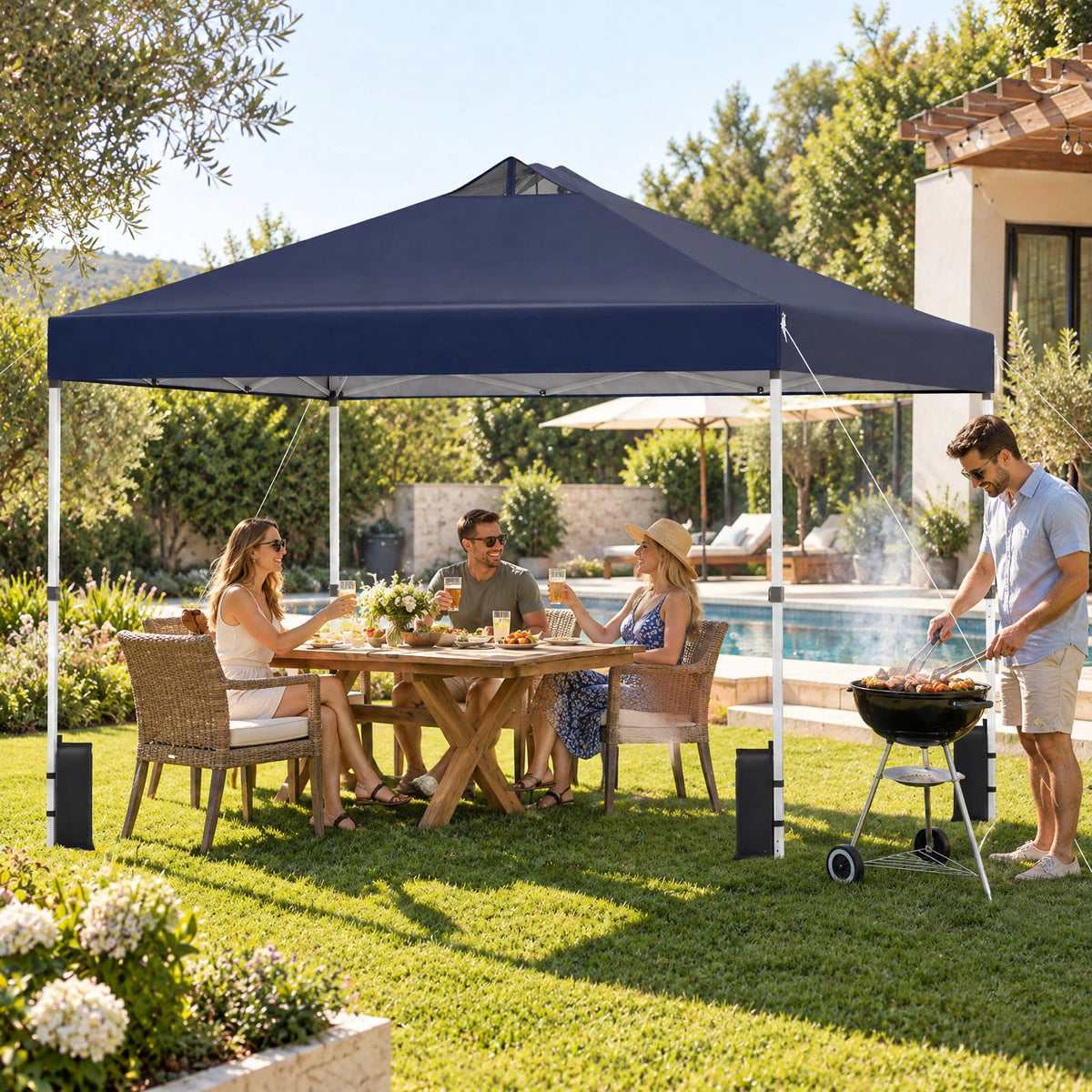 Airfind 10 x 10 Feet Outdoor Commercial Pop up Canopy Tent, 210D Oxford Fabric Metal Frame, 10 x 10 x 8.2-8.8 ft (L x W x H) 3 Footprint, Blue