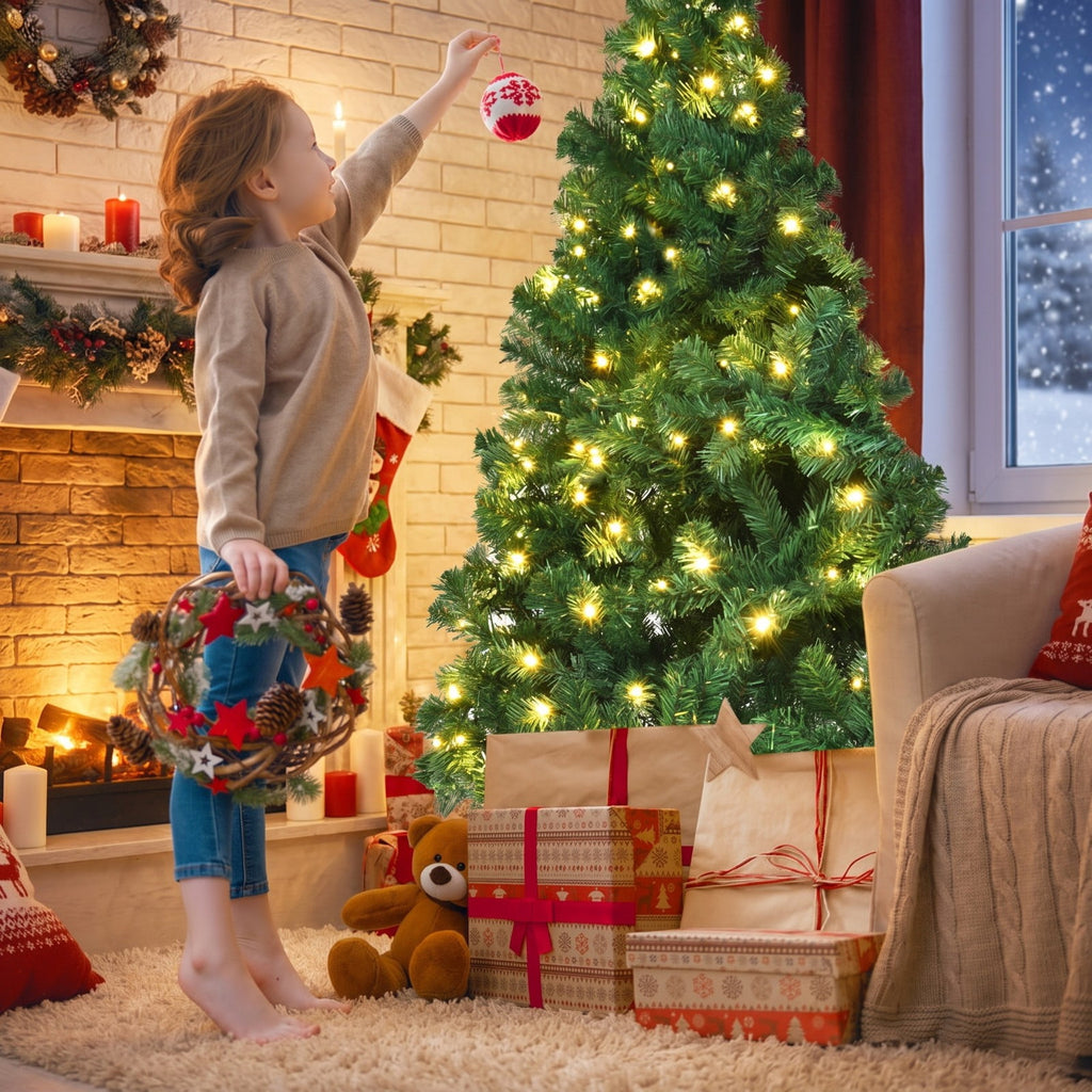 Airfind 7 Feet PVC Artificial Christmas Tree with LED Lights-7 ft, PVC iron Frame, 4.3 x 7.5 H Footprint, Green