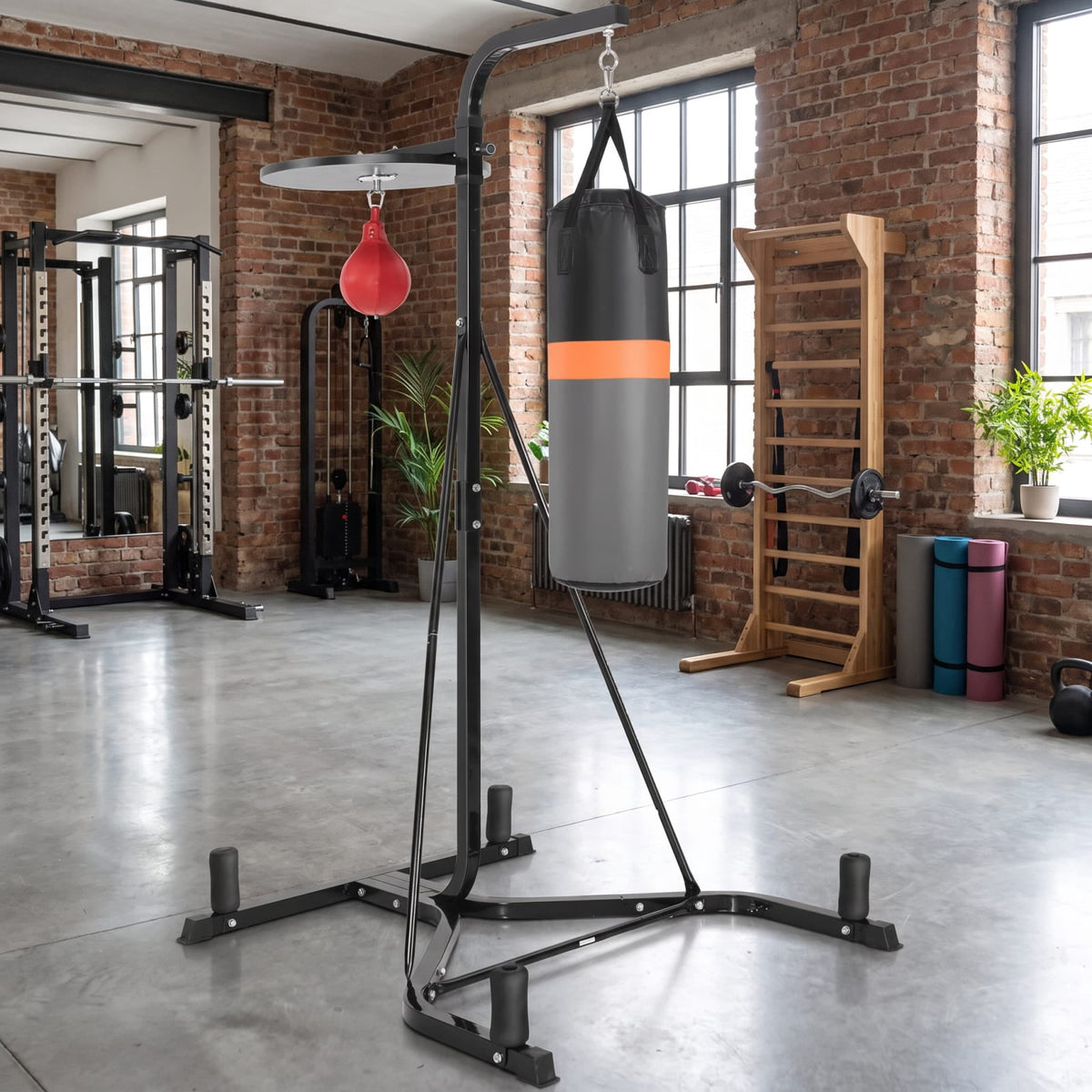 Airfind Heavy Duty Freestanding Boxing Punching Stand with Heavy Bag and Adjustable Speed Bag for Home Gym Strength Training, Grey