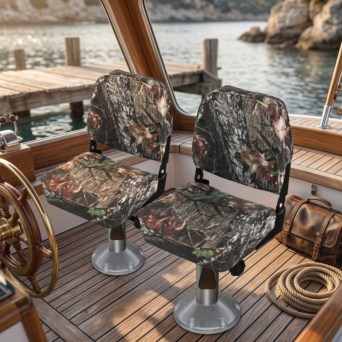 Airfind Folding Low Back Boat Seats 2 Pack with Thick Sponge Padding and Aluminum Hinges for Fishing and Jon Boats, Camouflage