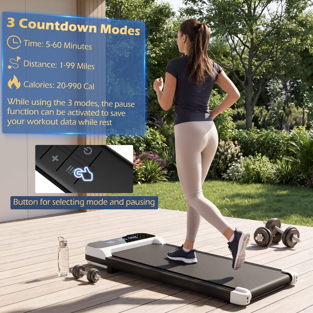 Airfind 2.5 HP Under Desk Treadmill with Remote Control and 3 Countdown Modes for Home Office Walking Pad Jogging, White