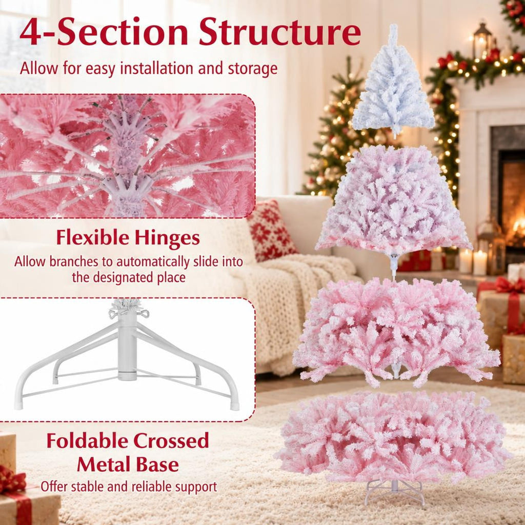 Airfind 2025 New Artificial Christmas Tree with Folding Metal Stand and 456 Branch Tips-8 FT, Pink, Diameter of Stand 16in 18in 20in 22in